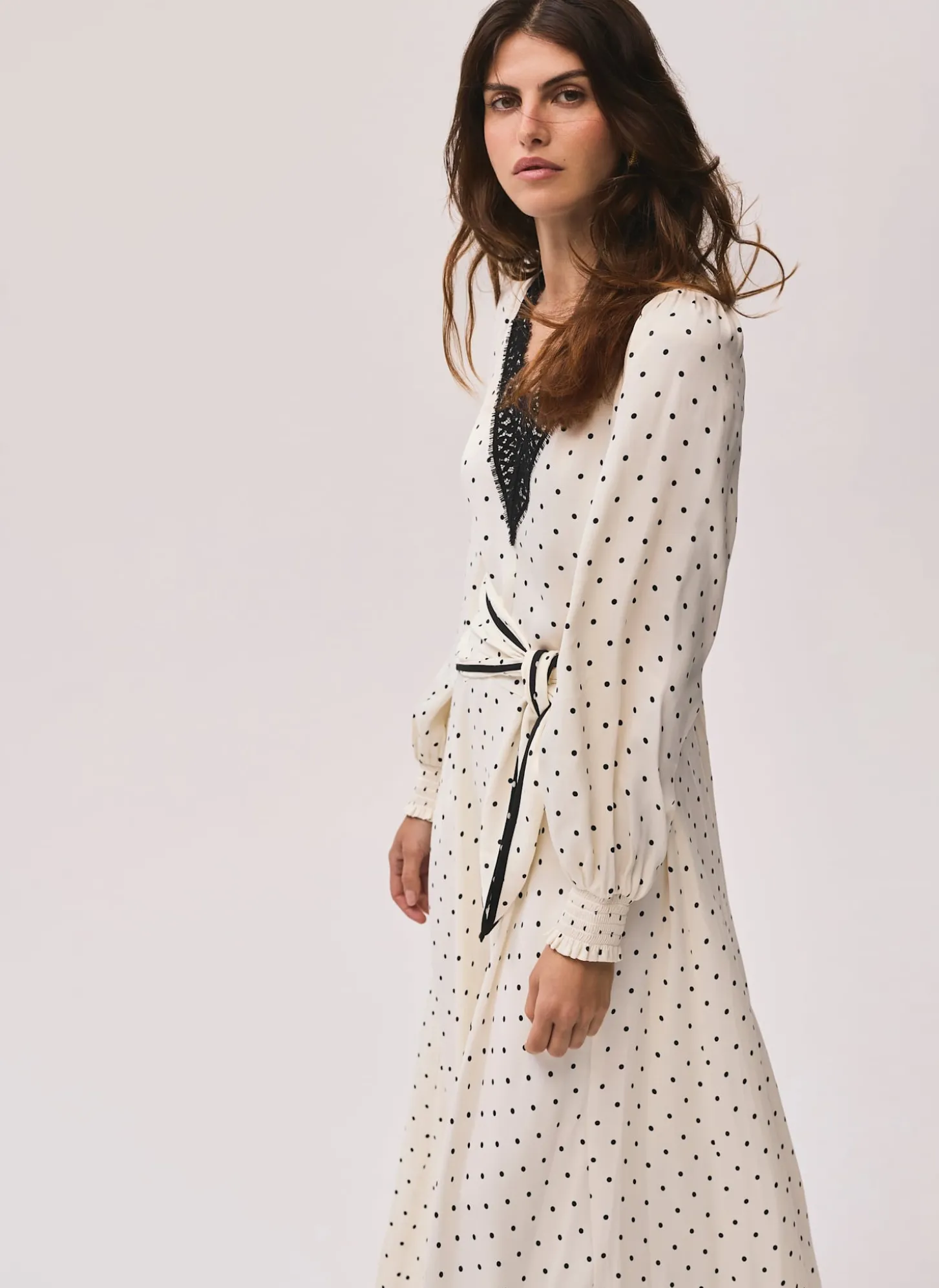 Cream Polka Dot Tie Maxi Dress