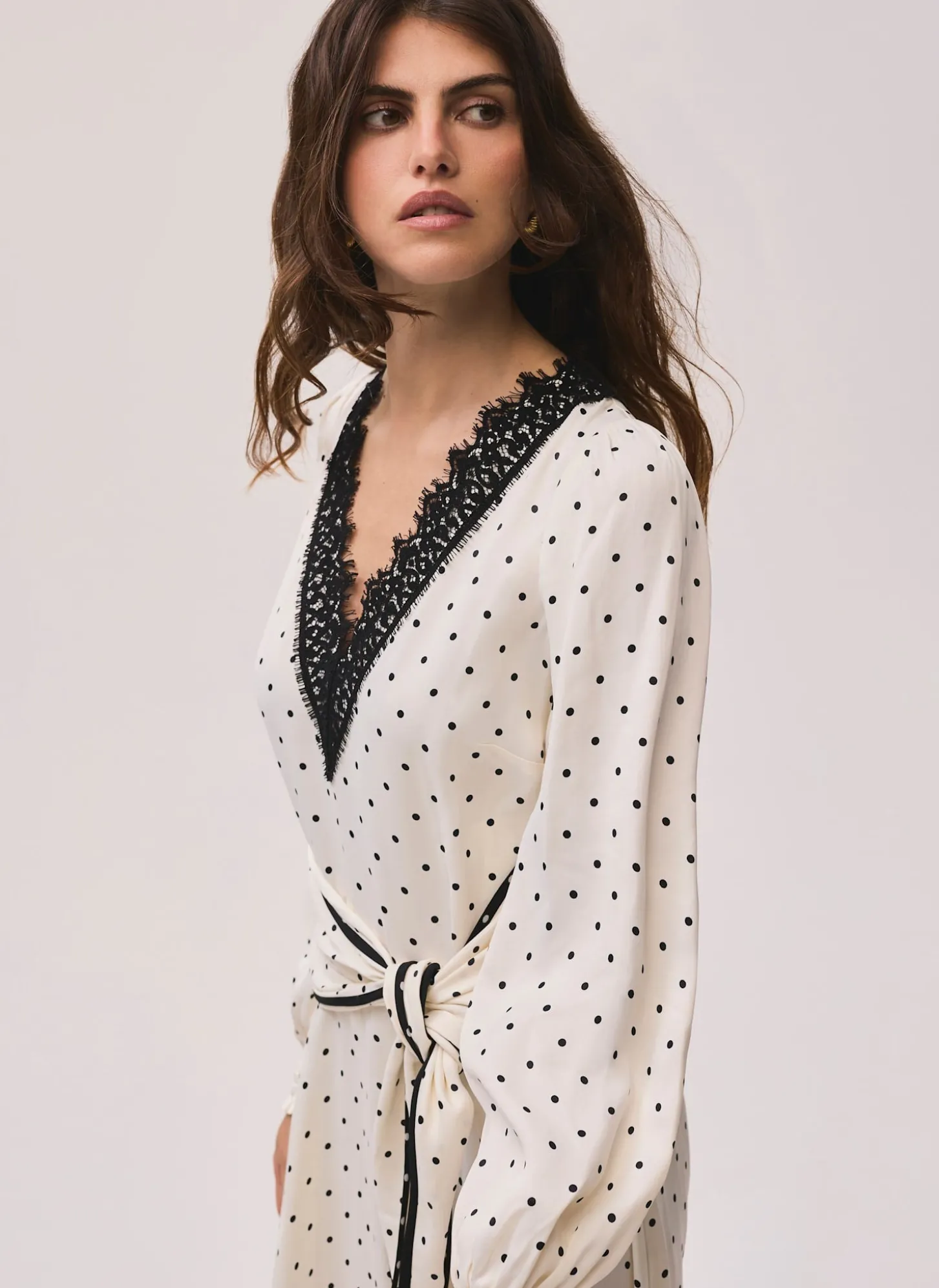 Cream Polka Dot Tie Maxi Dress