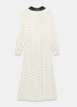 Cream Polka Dot Tie Maxi Dress