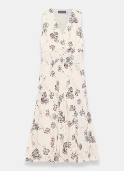 Cream Printed Crinkle Midi Dress