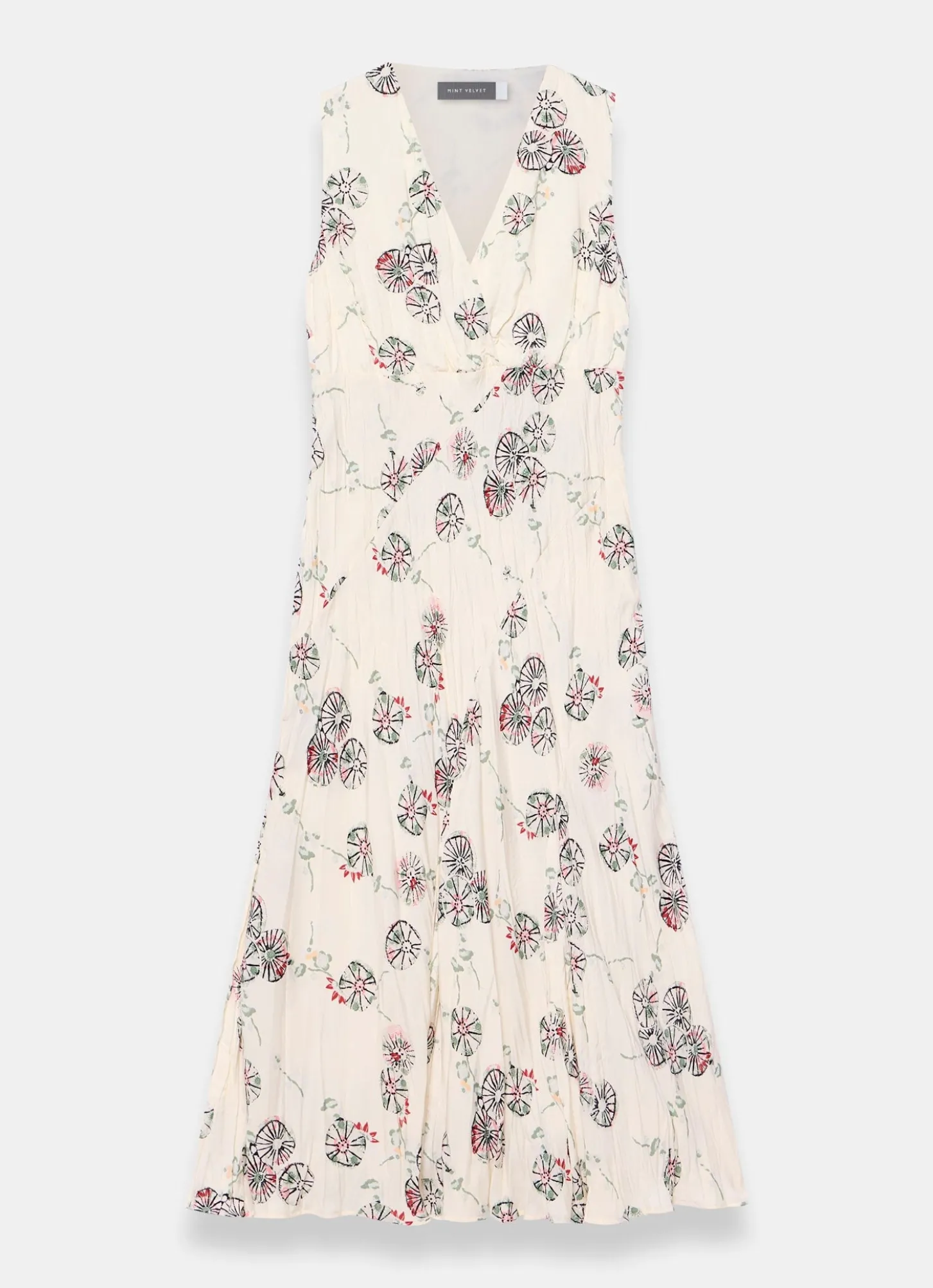 Cream Printed Crinkle Midi Dress
