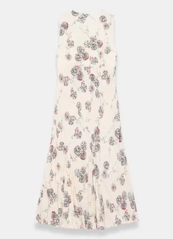Cream Printed Crinkle Midi Dress