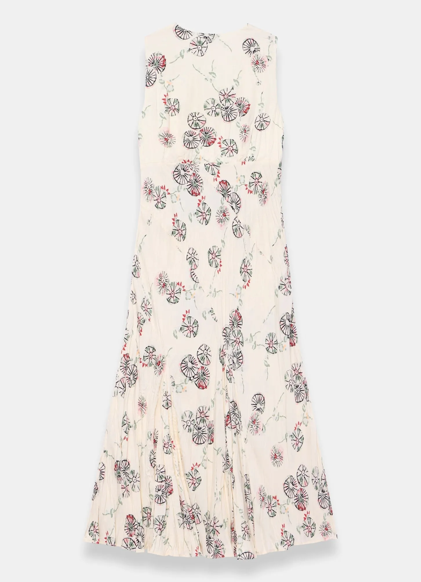 Cream Printed Crinkle Midi Dress