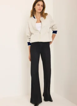 Cream Quilted Bomber Jacket