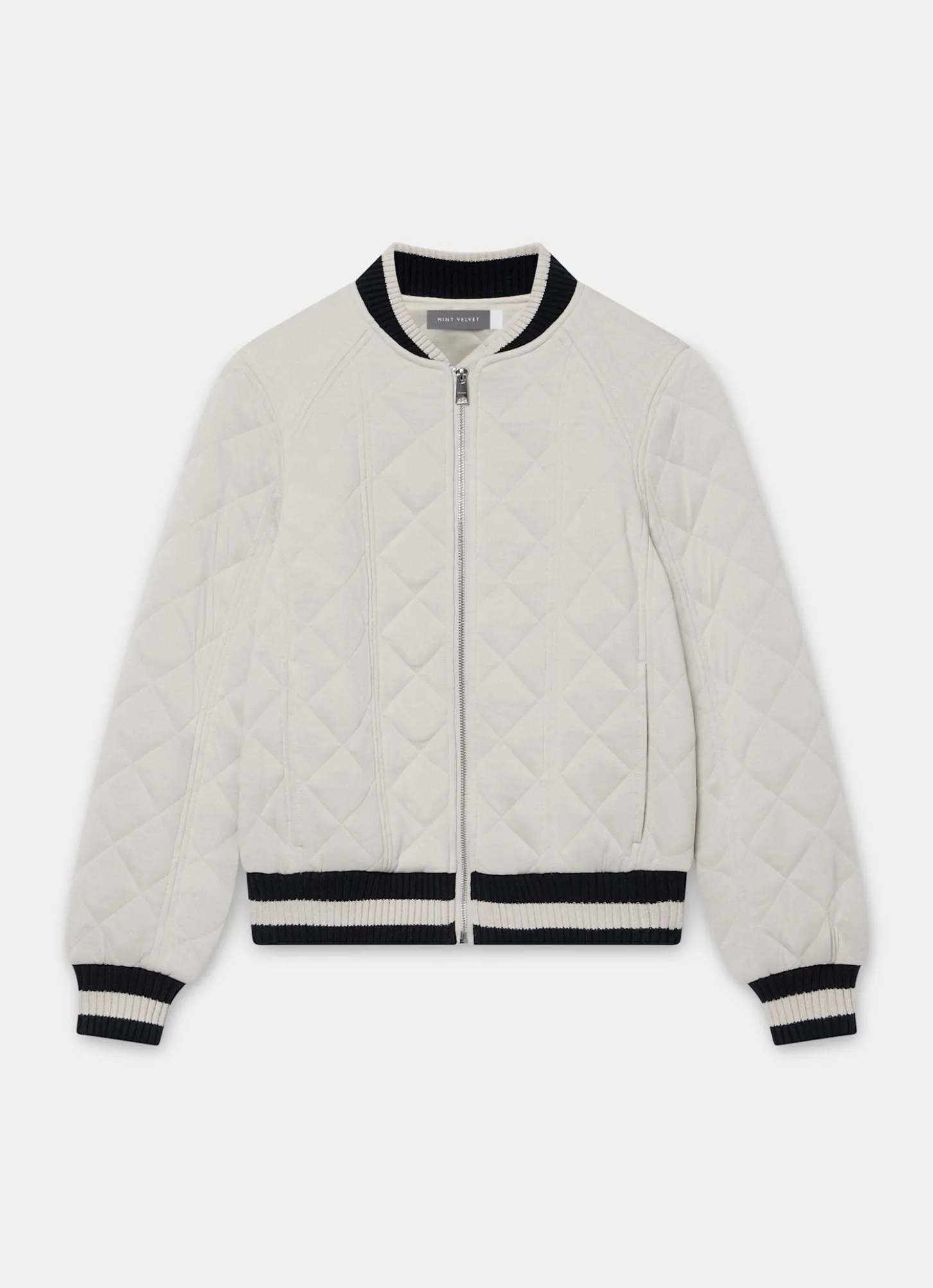Cream Quilted Bomber Jacket