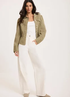 Cream Relaxed Wide Leg Jeans