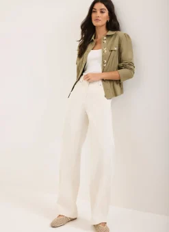 Cream Relaxed Wide Leg Jeans