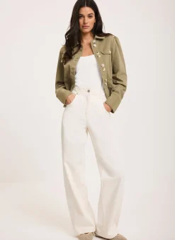Cream Relaxed Wide Leg Jeans
