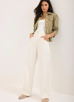 Cream Relaxed Wide Leg Jeans