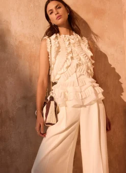 Cream Ruffle Detail Top