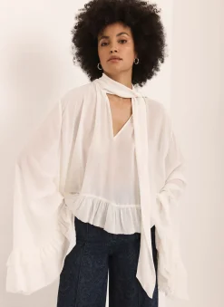 Cream Ruffle Tie Detail Blouse