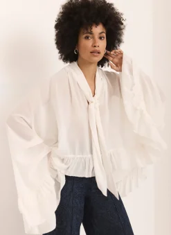 Cream Ruffle Tie Detail Blouse