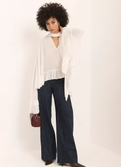 Cream Ruffle Tie Detail Blouse