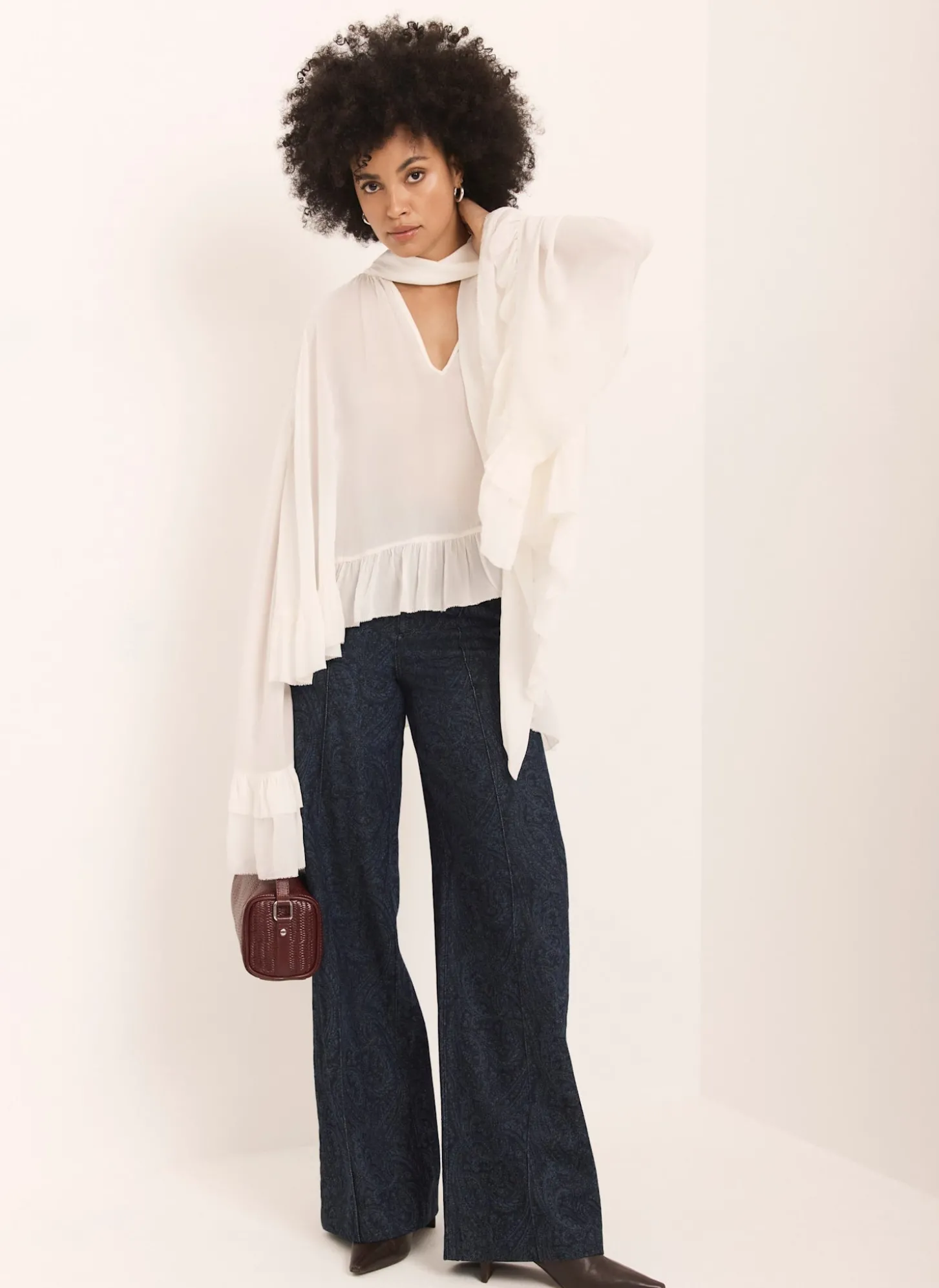 Cream Ruffle Tie Detail Blouse