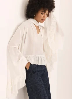 Cream Ruffle Tie Detail Blouse