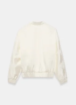 Cream Satin Lace Sleeve Bomber Jacket