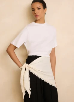 Cream Satin Lace Trim Scarf