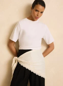 Cream Satin Lace Trim Scarf
