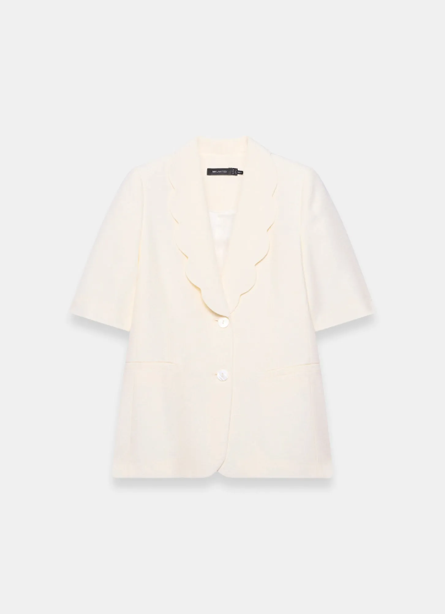 Cream Scallop Front Short Sleeve Blazer