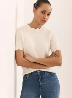 Cream Scallop Knit Top