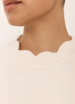 Cream Scallop Knit Top
