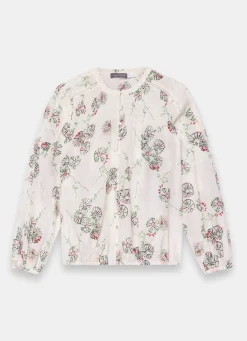 Cream Shirred Printed Blouse