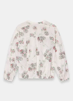 Cream Shirred Printed Blouse