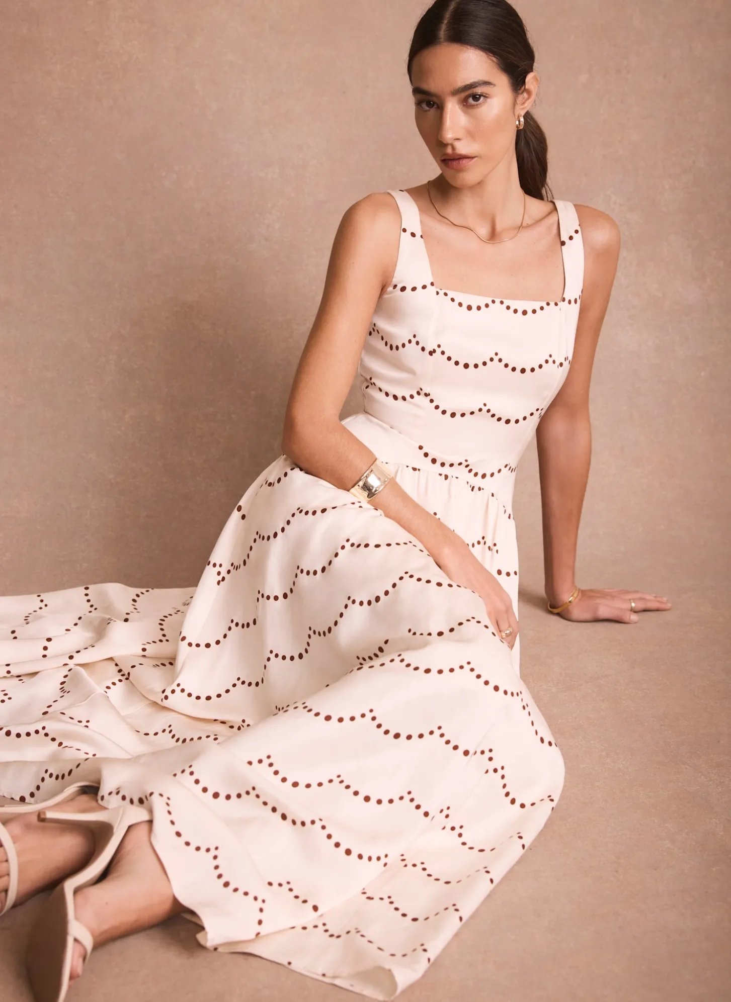 Cream Spot Print Maxi Dress
