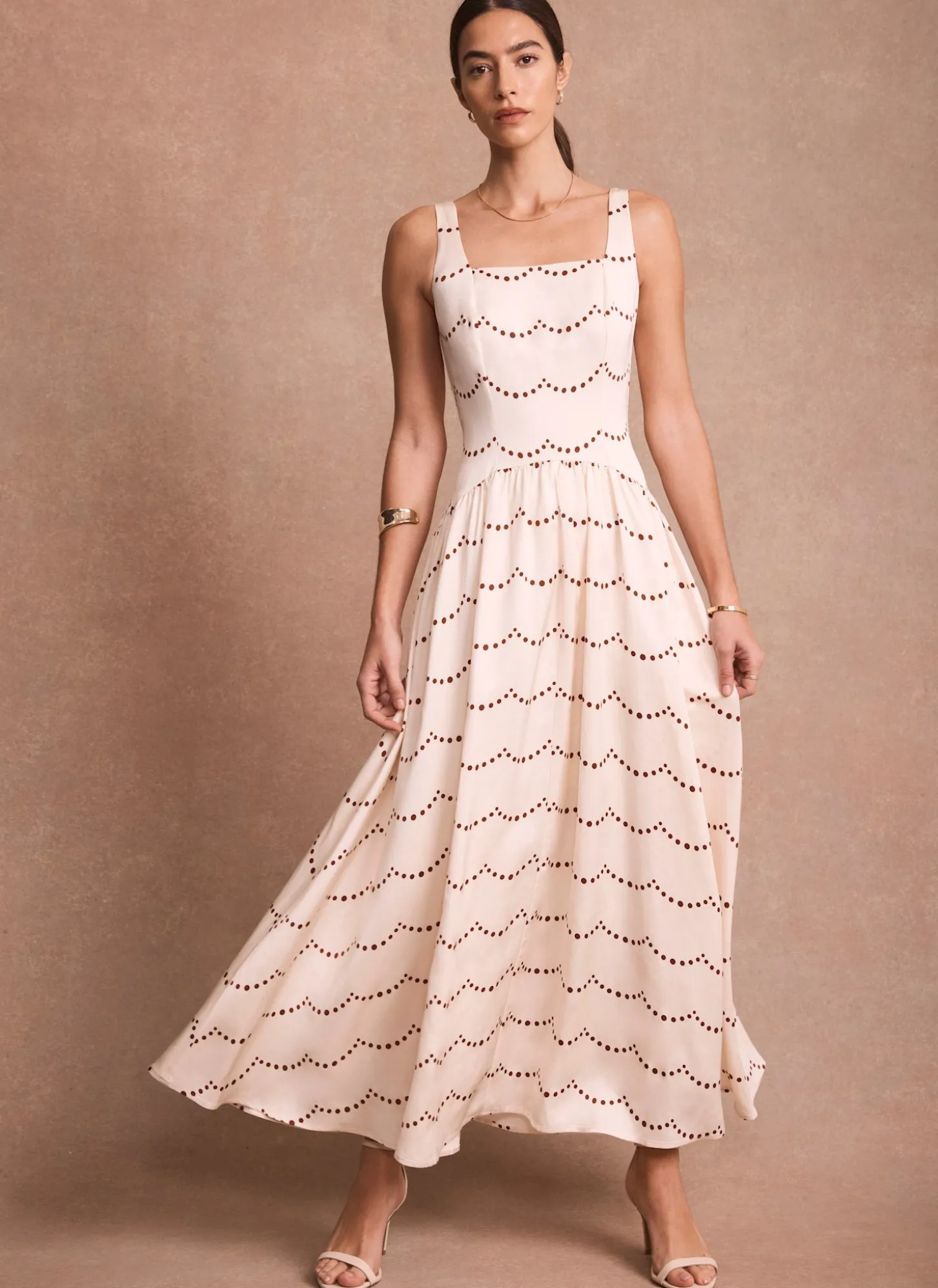 Cream Spot Print Maxi Dress