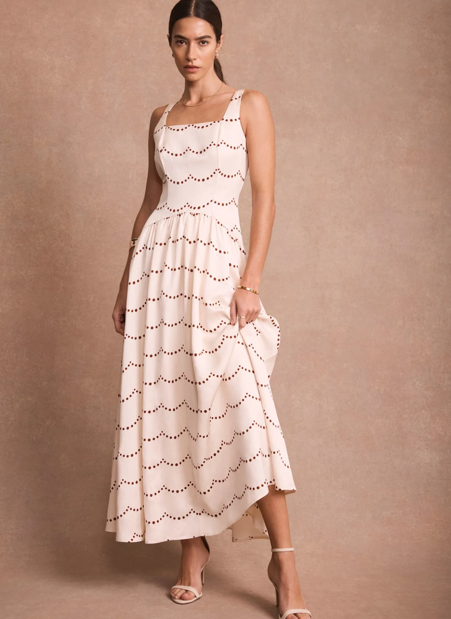 Cream Spot Print Maxi Dress