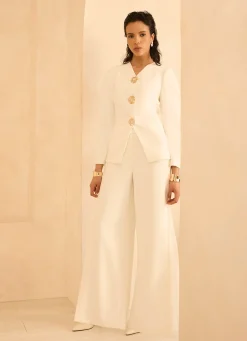 Cream Statement Button Sculpted Jacket