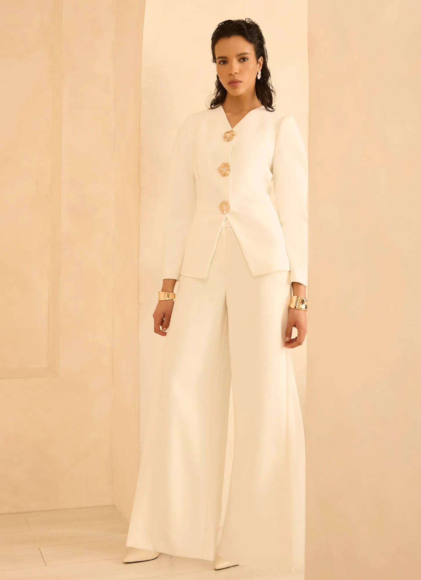 Cream Statement Button Sculpted Jacket
