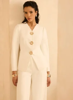 Cream Statement Button Sculpted Jacket