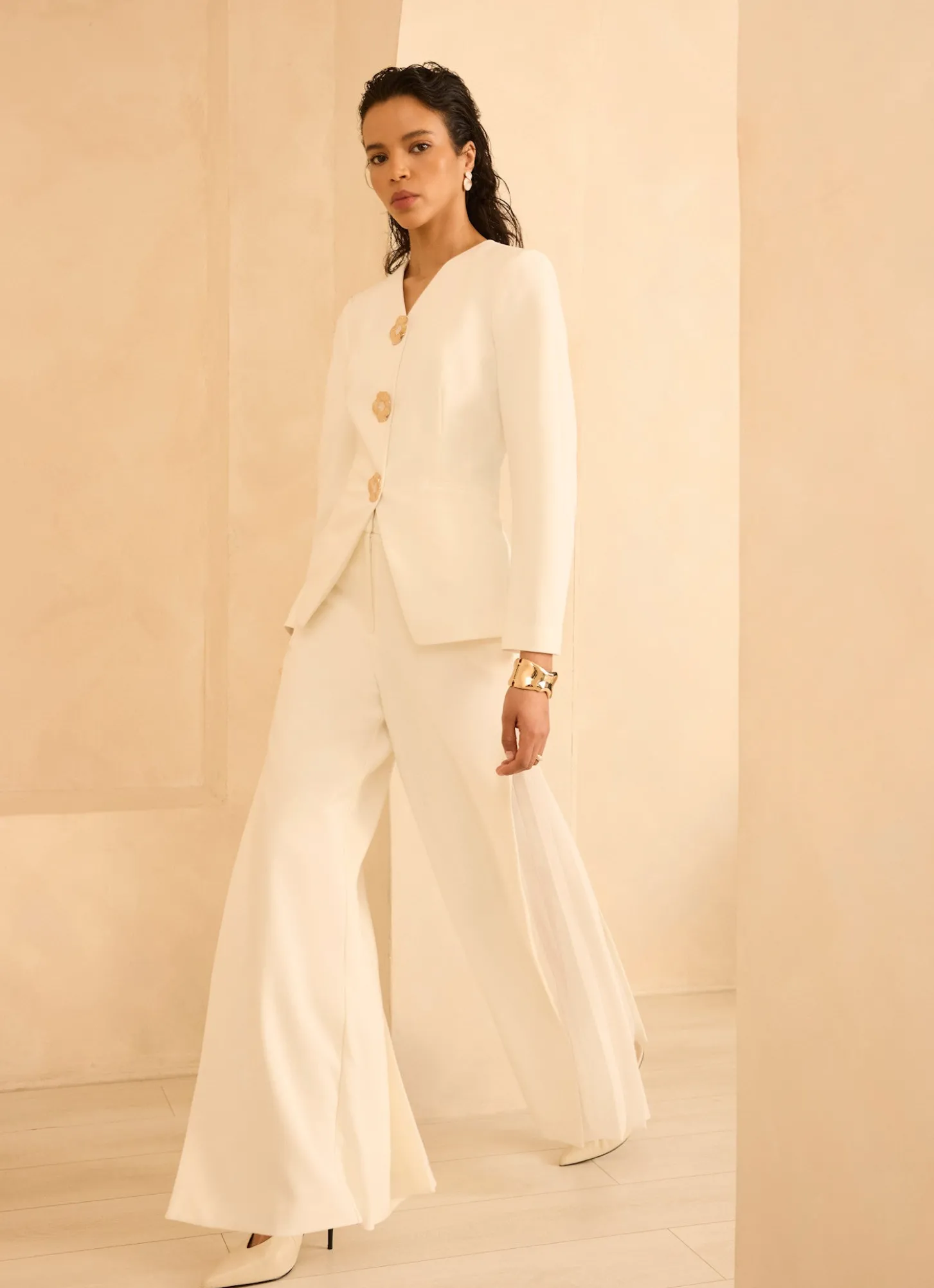 Cream Statement Button Sculpted Jacket
