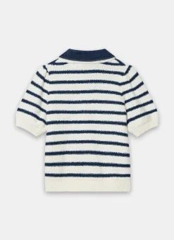 Cream Striped Knit Denim Detail Tops