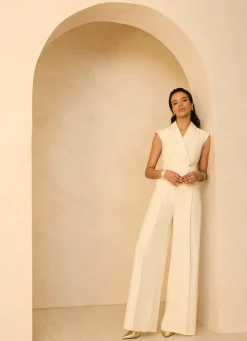 Cream Tailored Wide Leg Trousers