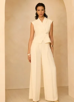 Cream Tailored Wide Leg Trousers