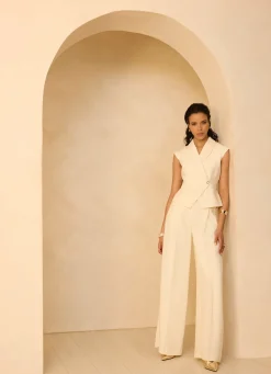 Cream Tailored Wide Leg Trousers
