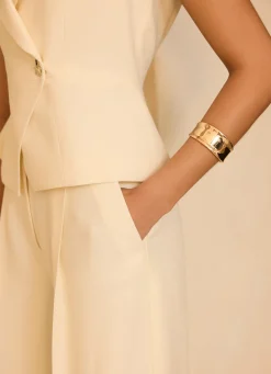 Cream Tailored Wide Leg Trousers