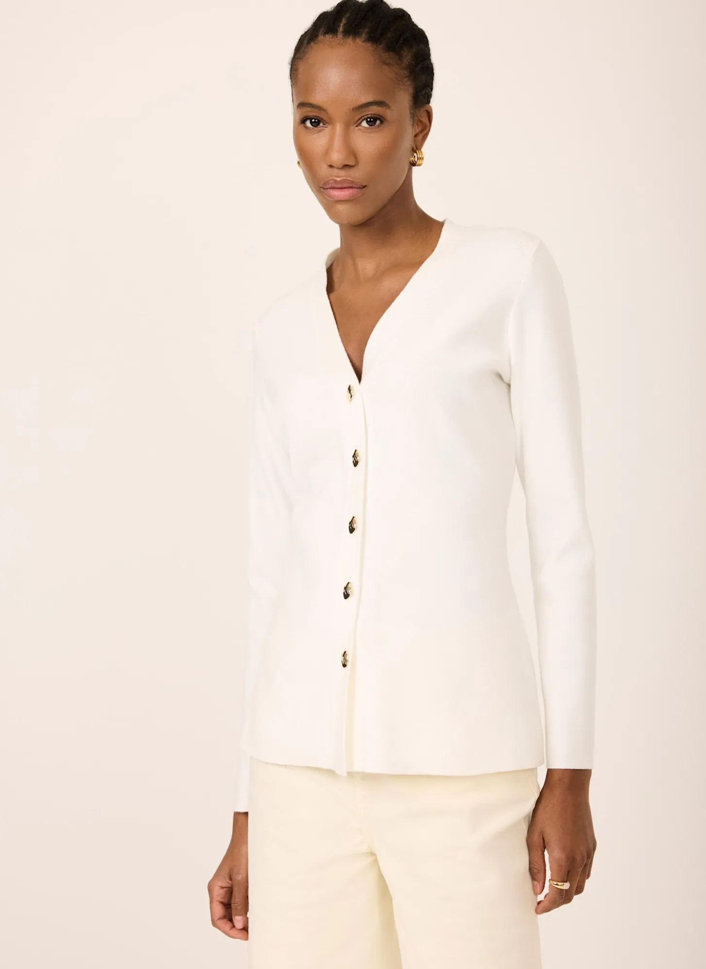 Cream V Neck Longline Cardigan