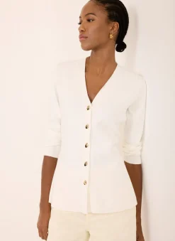 Cream V Neck Longline Cardigan