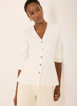 Cream V Neck Longline Cardigan