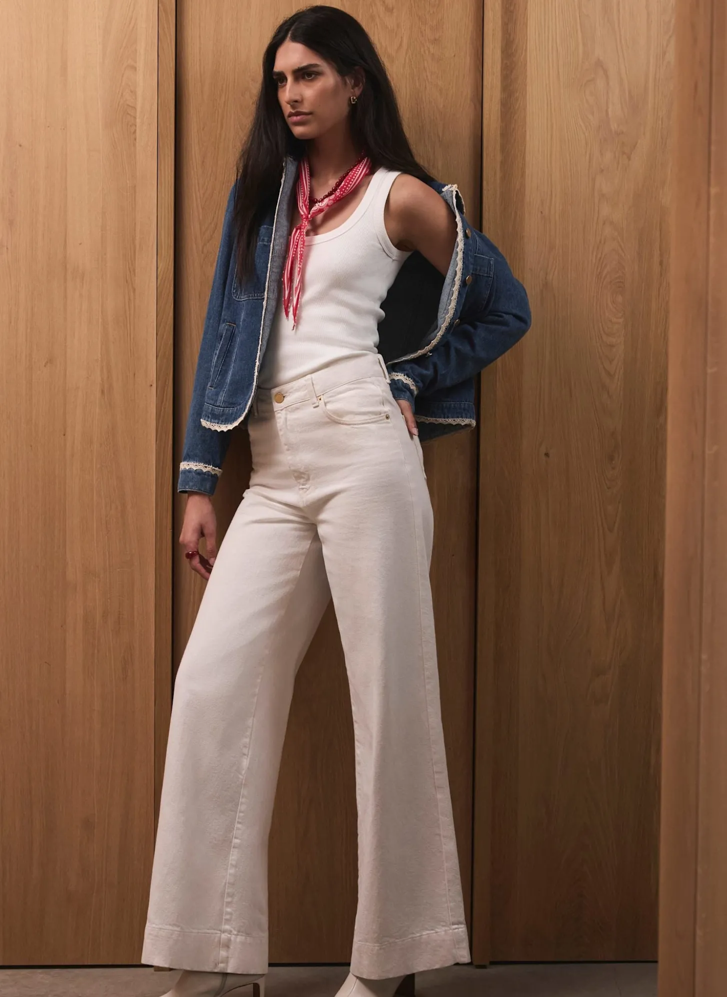 Cream Wide Leg Jeans