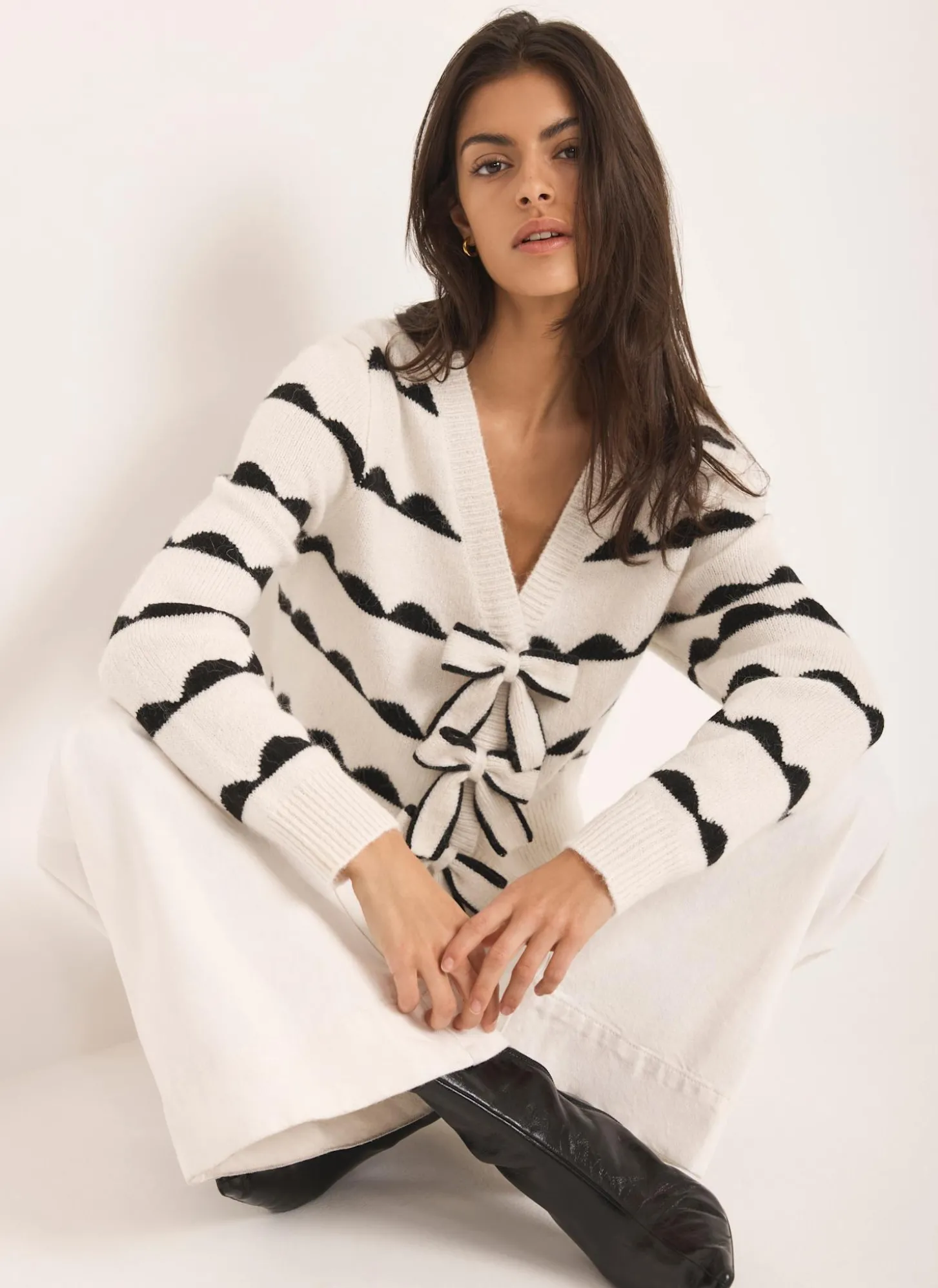 Cream Wool Blend Bow Detail Cardigan