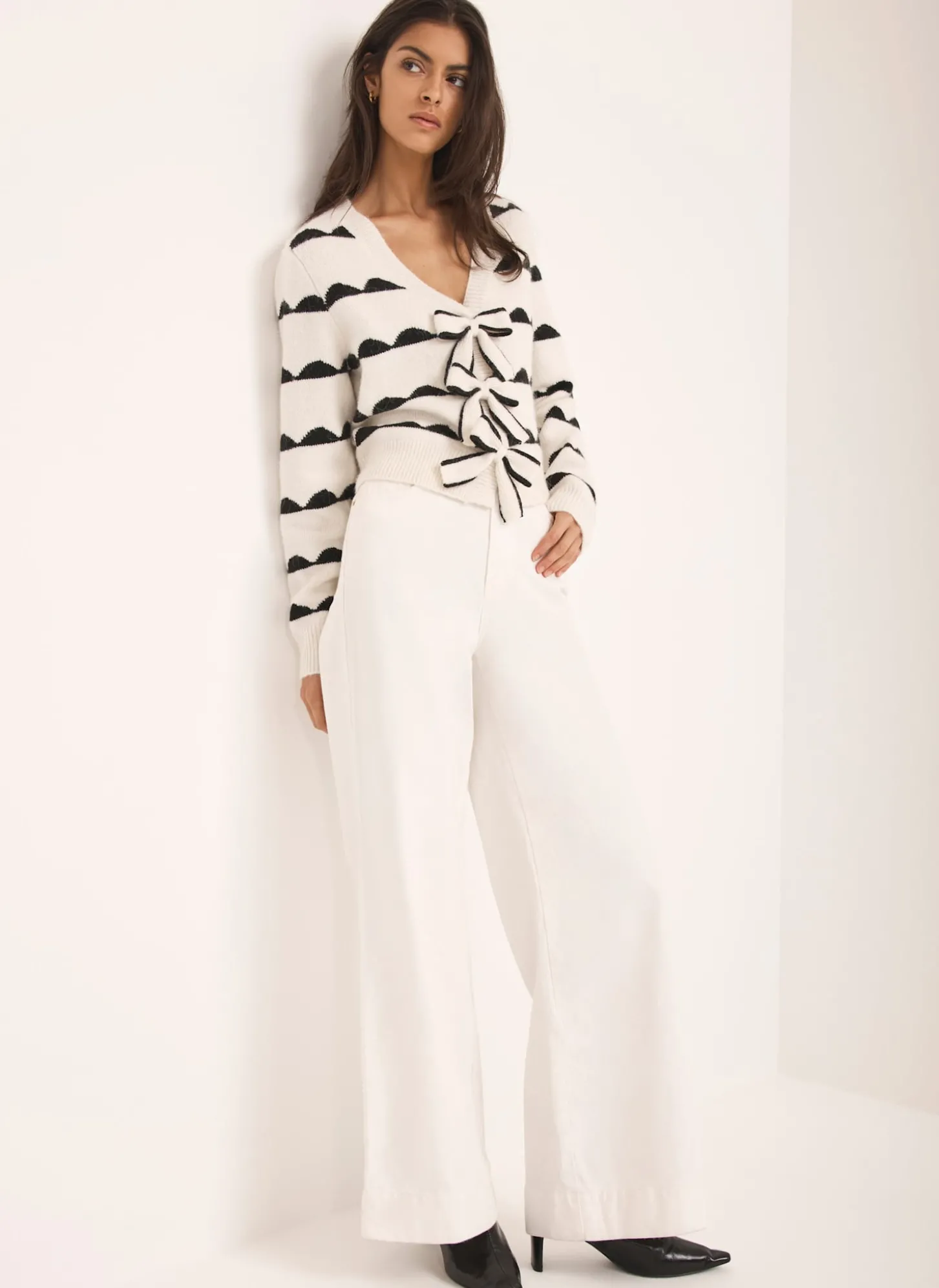 Cream Wool Blend Bow Detail Cardigan