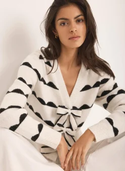 Cream Wool Blend Bow Detail Cardigan