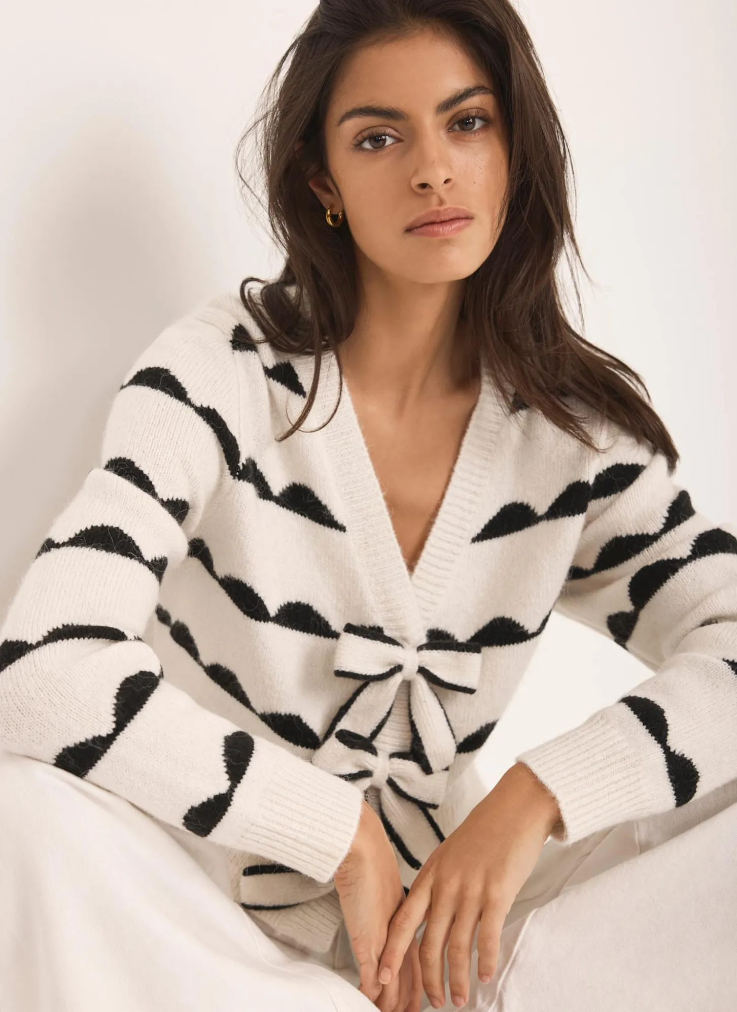 Cream Wool Blend Bow Detail Cardigan