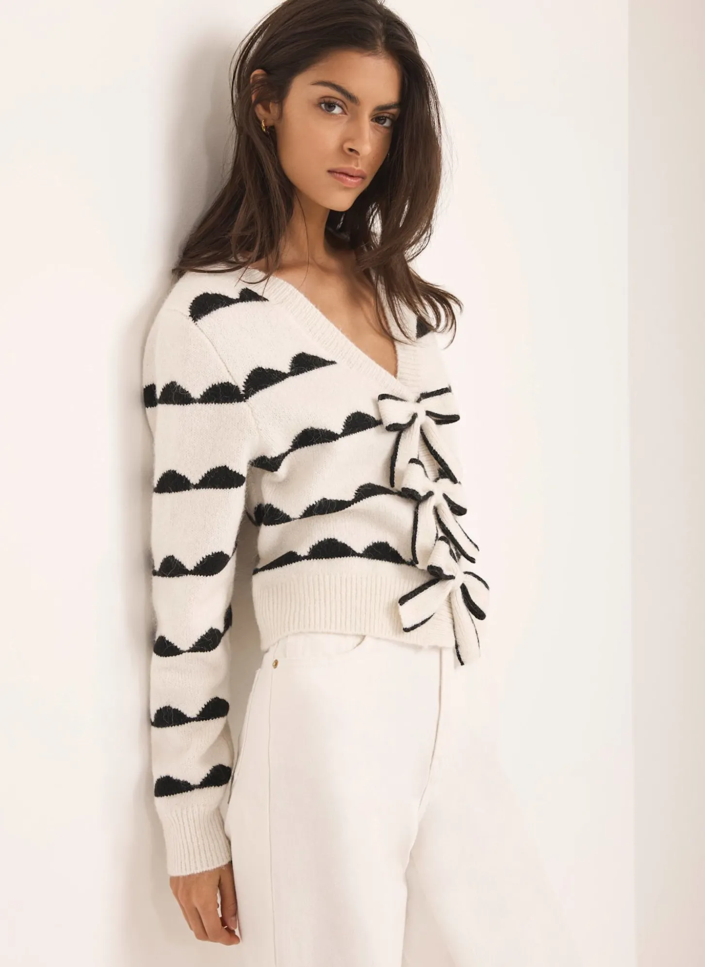 Cream Wool Blend Bow Detail Cardigan
