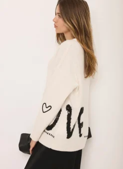 Cream Wool Blend Graphic Love Jumper