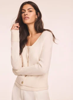 Cream Wool Blend Layered Cardigan
